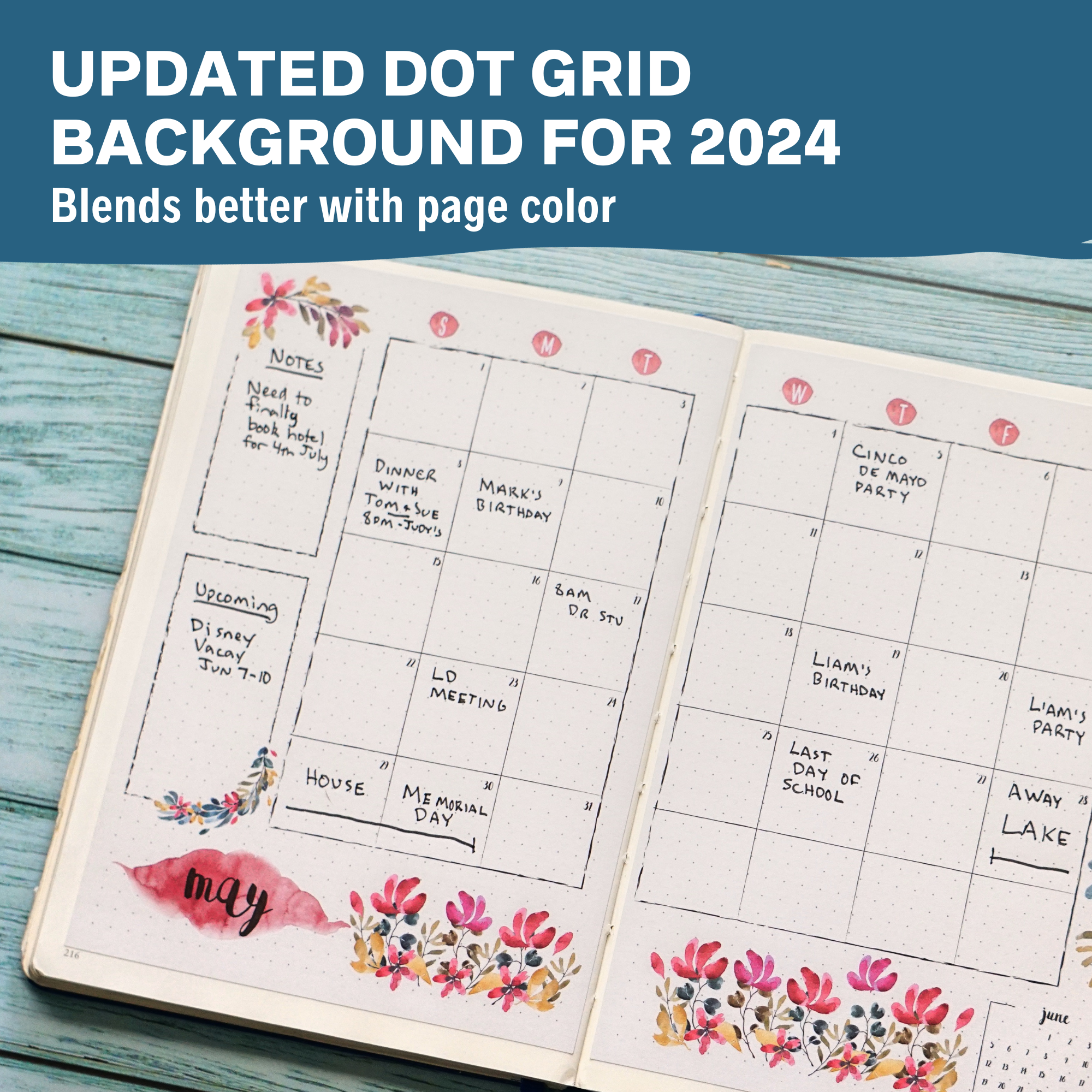  Undated Monthly Calendar Planner Stickers Compatible with A5  Bullet Dot Grid Journals (5.3 x 7.7) - 12-Month Calendars Cute Floral  Illustrations, Flower Journal Supplies, Templates, Agenda Layouts : Office  Products