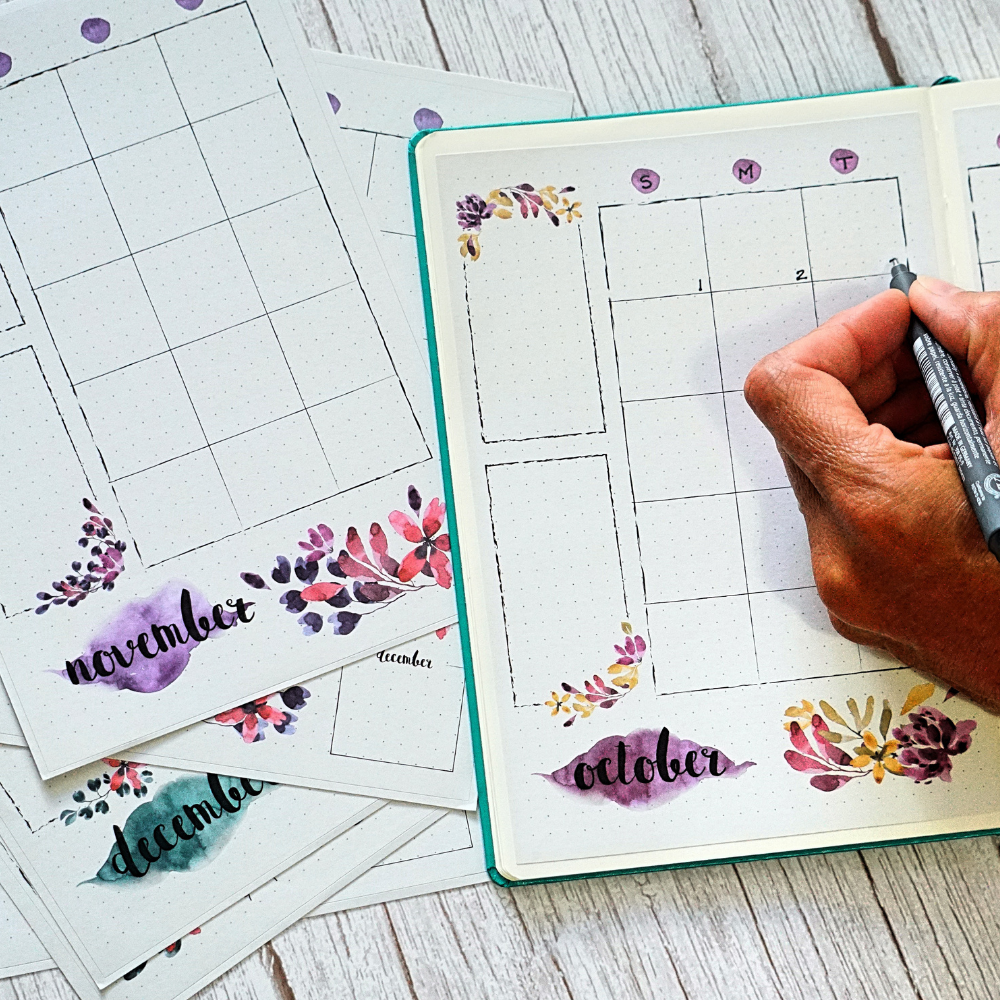  Undated Monthly Calendar Planner Stickers Compatible with A5  Bullet Dot Grid Journals (5.3 x 7.7) - 12-Month Calendars Cute Floral  Illustrations, Flower Journal Supplies, Templates, Agenda Layouts : Office  Products