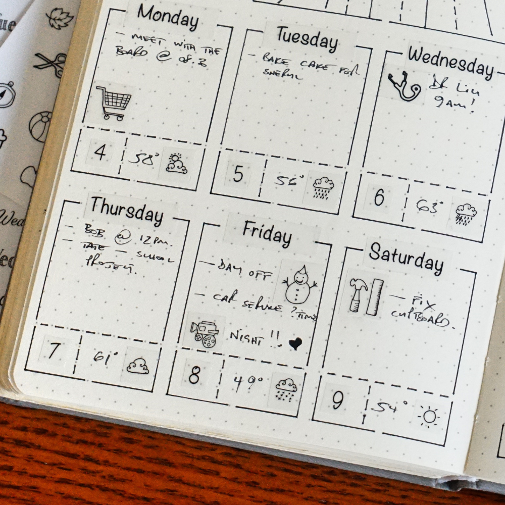 Simple Productivity Weekly Planner Stickers Black & White - 30 Sheet