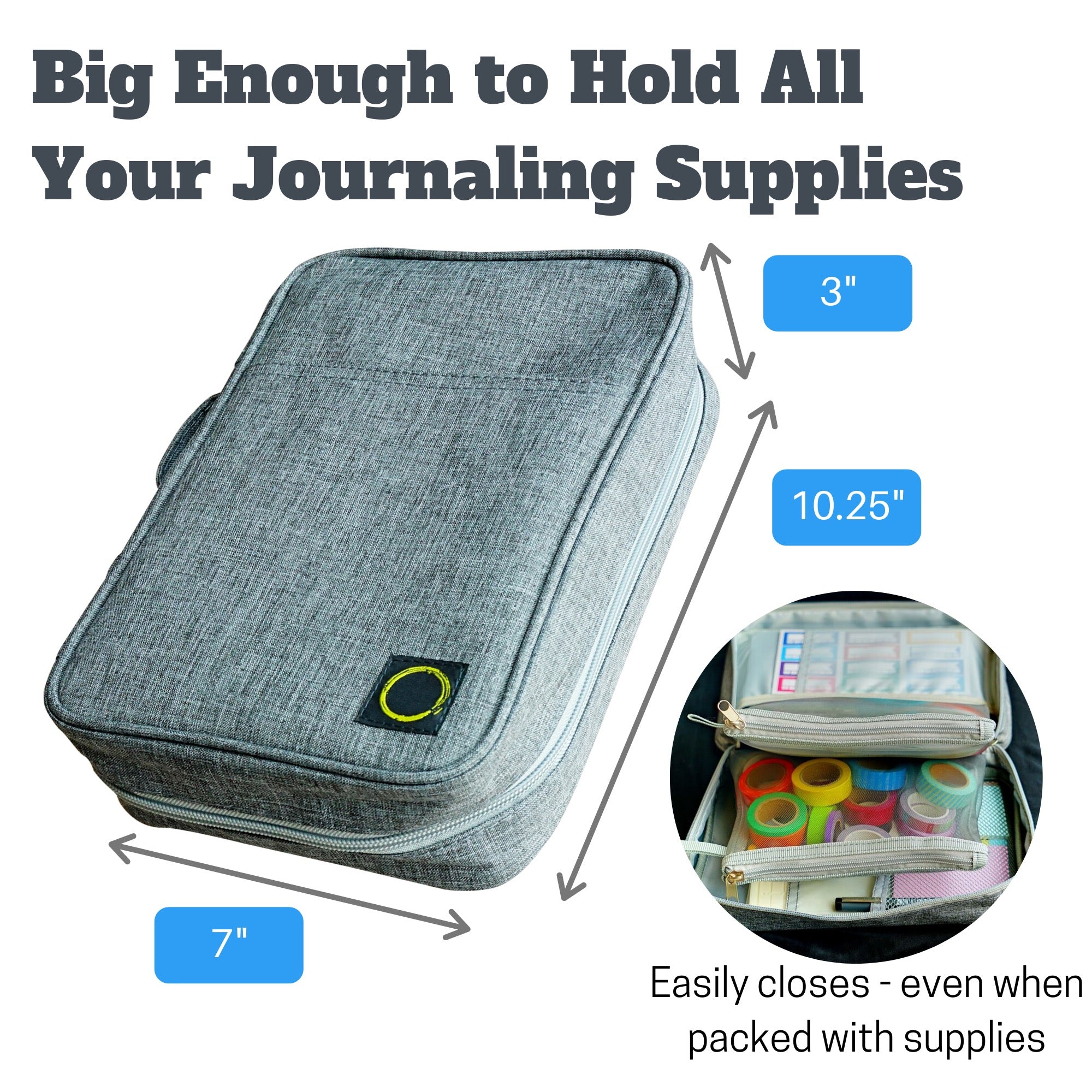 Sunny Streak Journal Supplies Storage Case (Large - Gray) - Bullet Journal Supplies Storage Organizing Travel Case