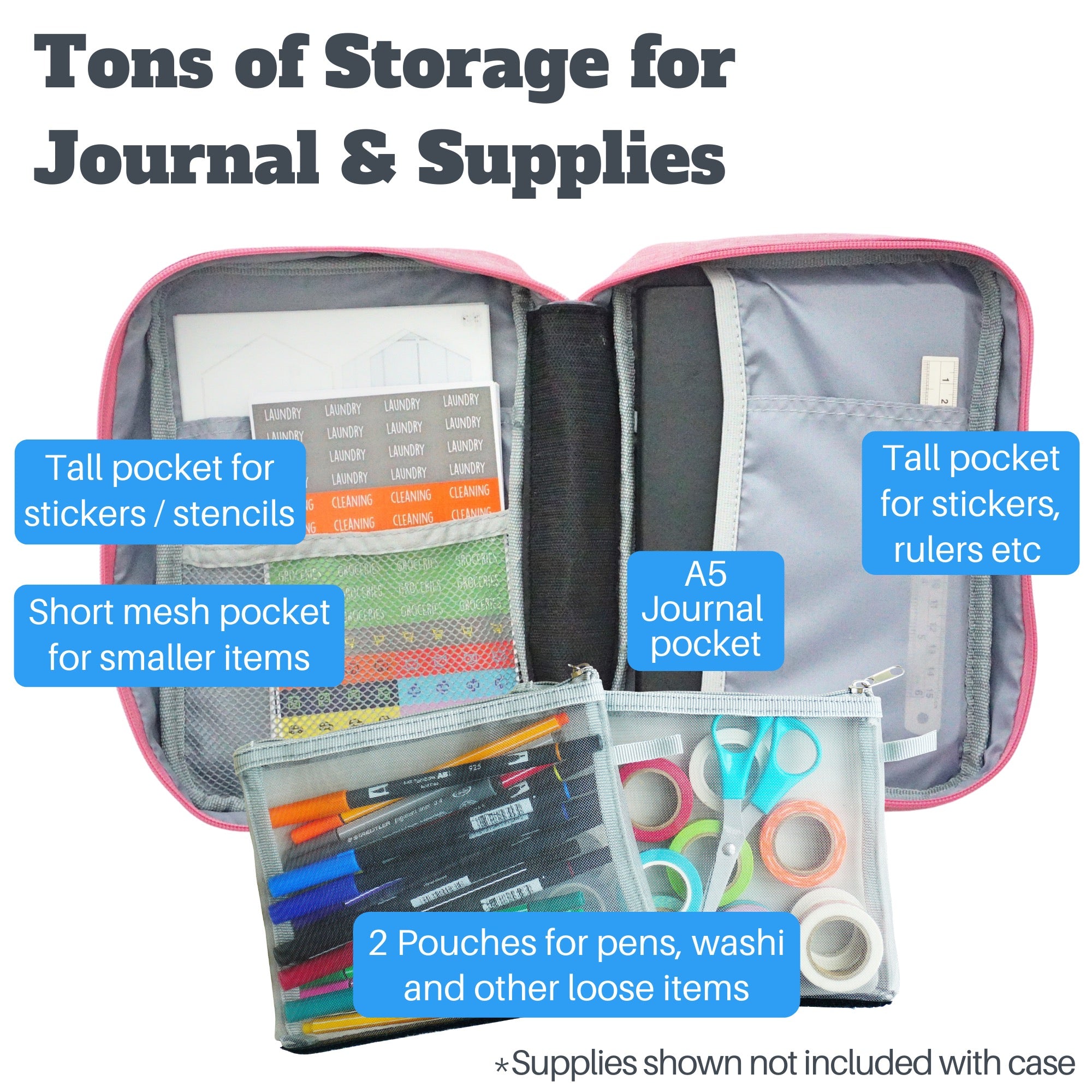 Journal Supplies Storage Case (Medium - Pink) - Bullet Journal
