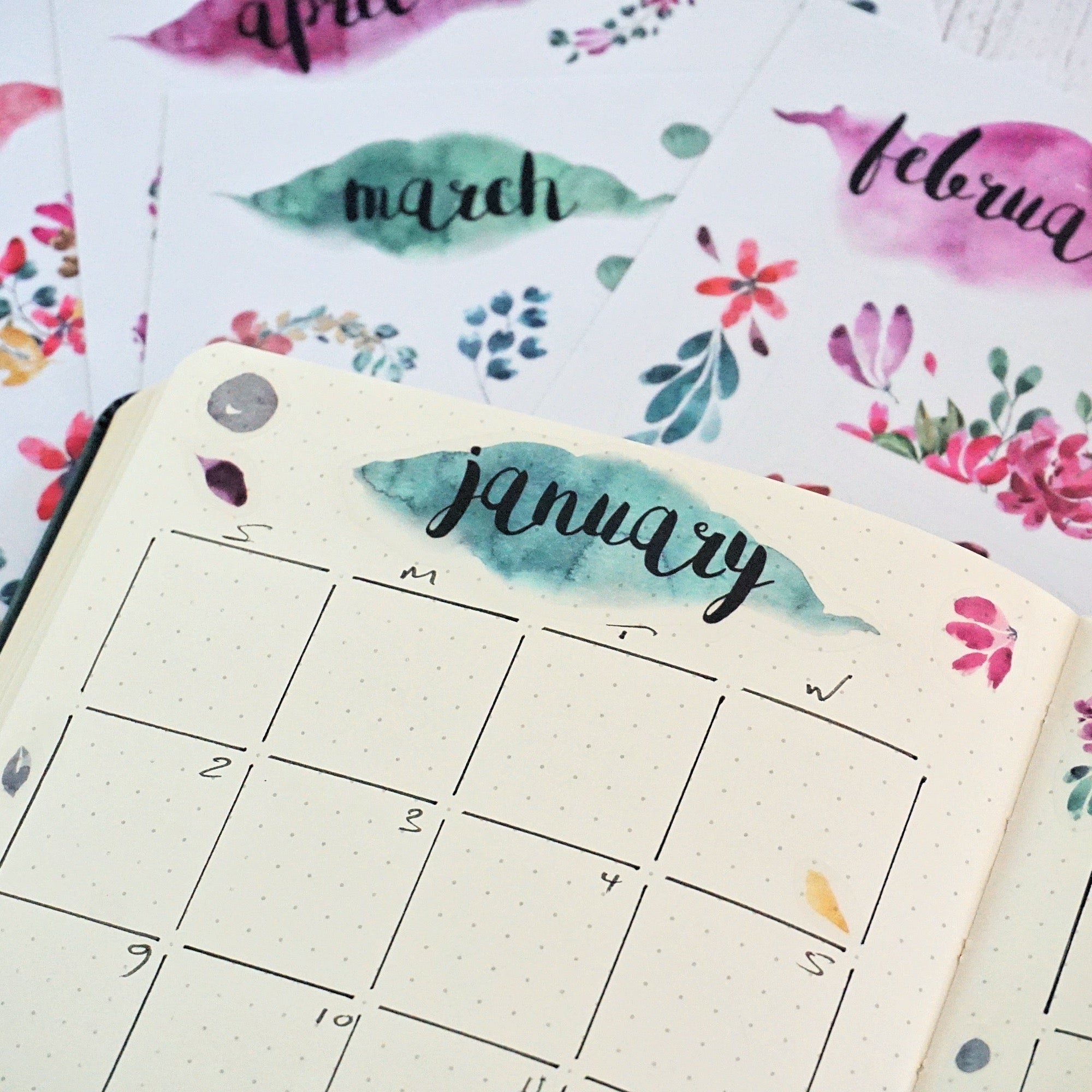  Transparent Monthly Planner Stickers - 12 Clear Sticker Sheets  with Beautiful Watercolor Stickers & Undated Calendar Sticker Months -  Planner, Scrapbooking and Journaling Supplies (Floral) : Office Products