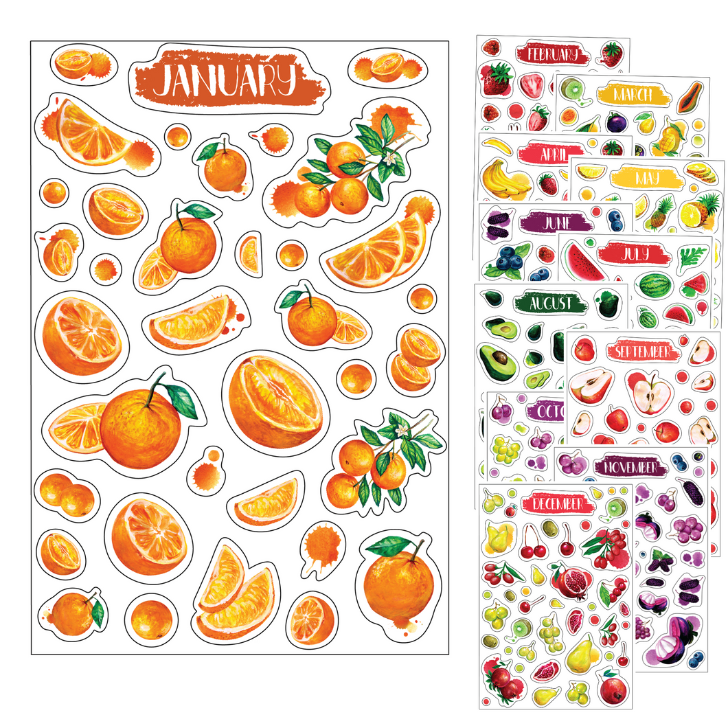 Transparent Monthly Planner Fruit Stickers (12 Sheets)