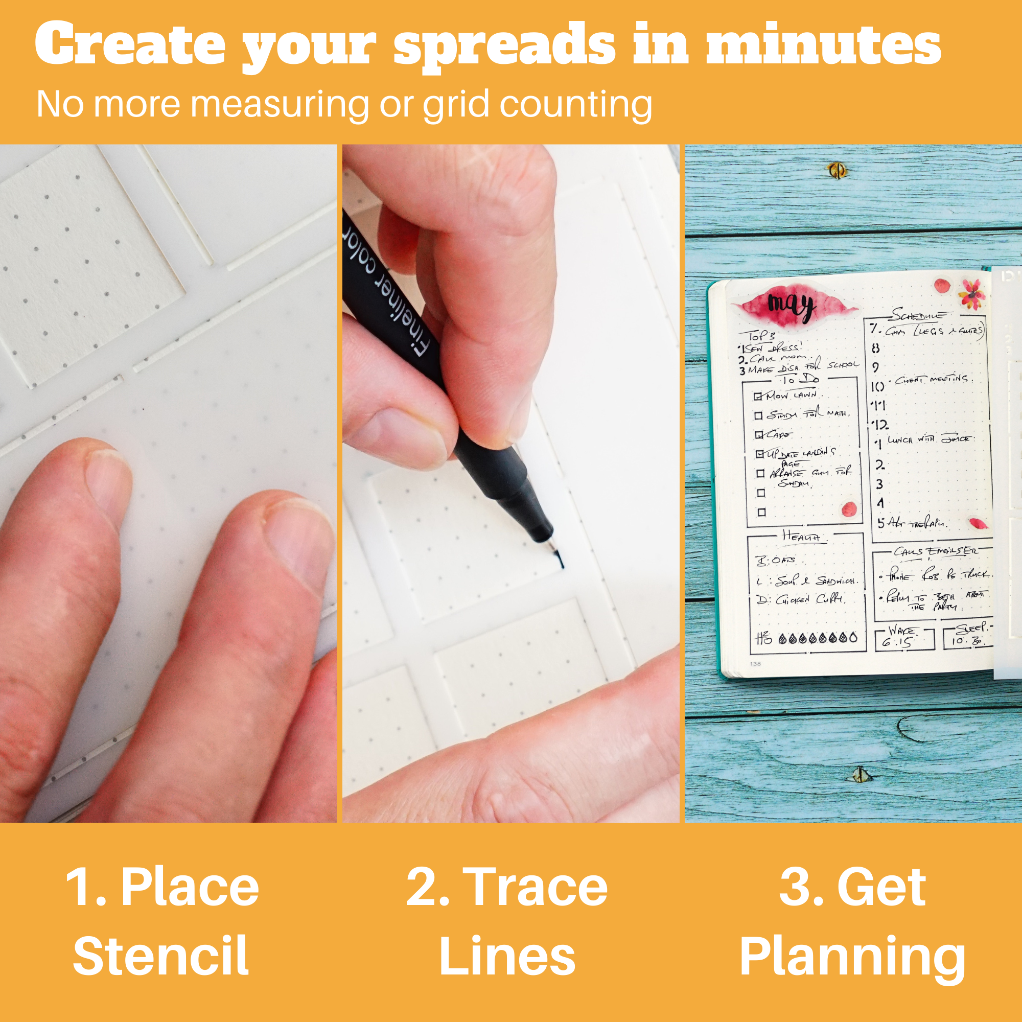  Speedy Spreads Journal Stencils (Weekly Layouts #3) - x6  Stencils for A5 Bullet Dot Grid Journal Notebook, Save Time on Full-Page  Layouts, DIY Planner Templates for Productivity by Sunny Streak 